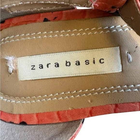 Zara Basic Women's Coral orange and Black snakeskin Strappy Sandals sz 37 Boho - Picture 3 of 8